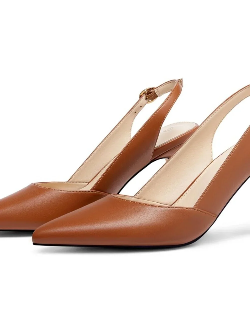 Women's Brown/pu Slingback Kitten Heels Closed Pointed Toe Pumps Shoes
